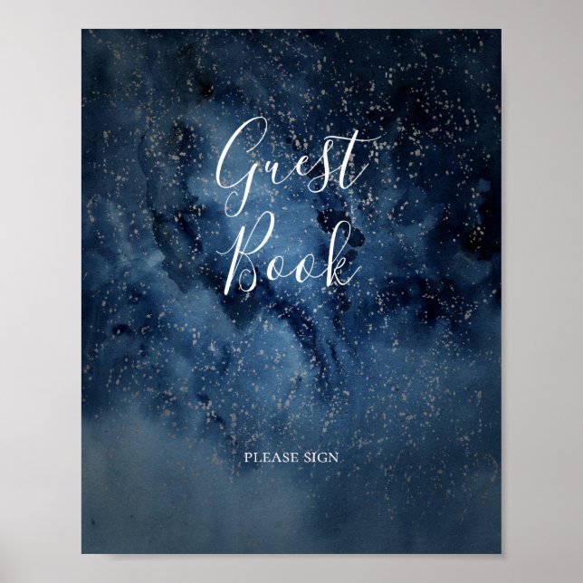 Celestial Night Sky | Silver Guest Book Sign (Front)