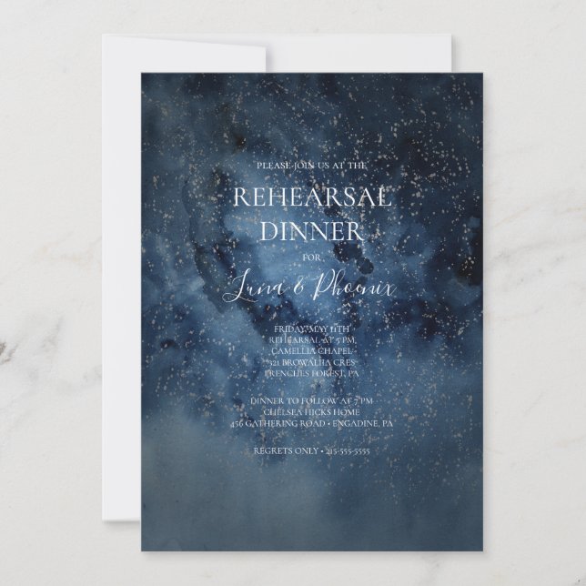 Celestial Night Sky | Silver Rehearsal Dinner Invitation (Front)