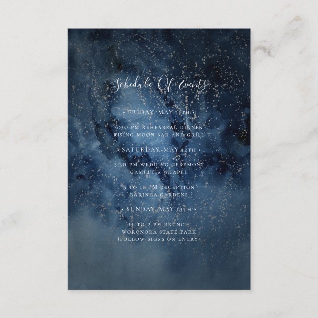 Celestial Night Sky | Silver Schedule of Events Enclosure Card (Front)