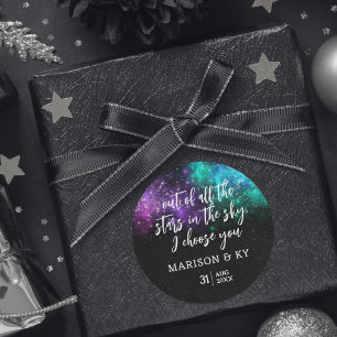 Celestial Night Sky Space Nebula Gold Star Wedding Classic Round Sticker