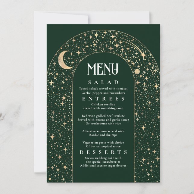 Celestial Night Sky Stars Arch Wedding Menu Invitation (Front)