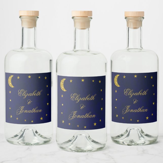 Celestial Night Sky Wedding Liquor Bottle Label (Bottles)