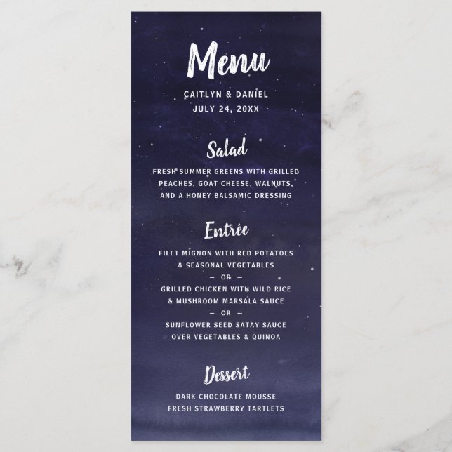Celestial Night Sky Wedding Menu (Front)