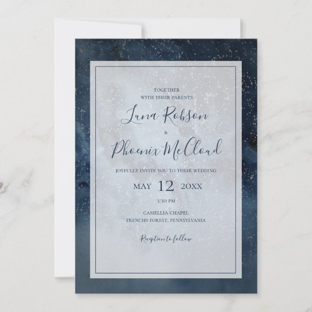 Celestial Night Sky With Frame All In One Wedding Invitation (Front)