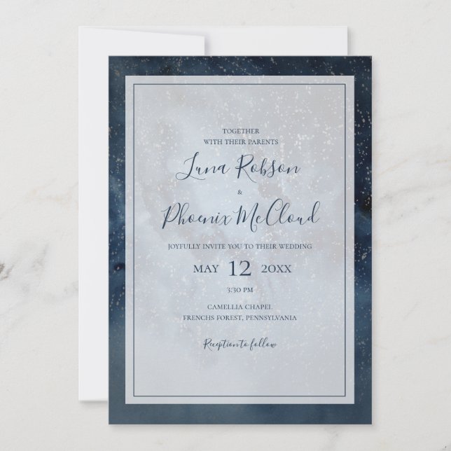 Celestial Night Sky With Frame Casual Wedding Invitation (Front)