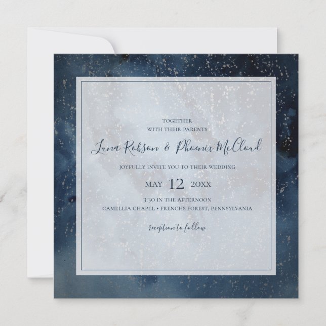 Celestial Night Sky With Frame Square Wedding Invitation (Front)