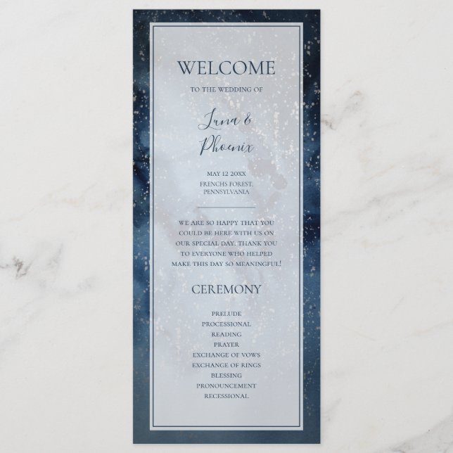 Celestial Night Sky With Frame Wedding Program Programme (Front)