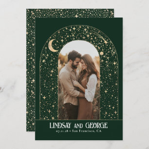 Celestial Night Stars Emerald Green Wedding Photo Invitation