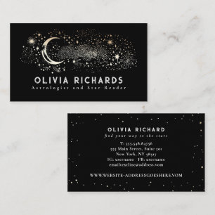 Celestial Night Stars Moon Black Cosmos Mystic  Business Card