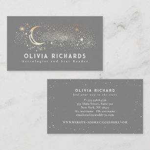 Celestial Night Stars Moon Light Grey Mystical  Business Card