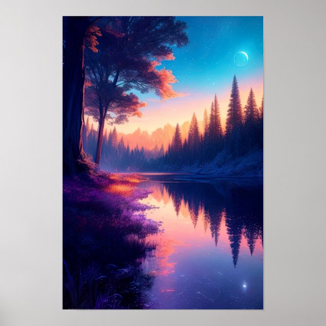Celestial Nights, Starlit River in the Woods Poster (Front)