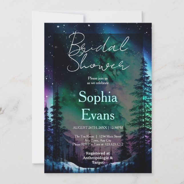 Celestial Northern Lights Bridal Shower Invitation (Front)