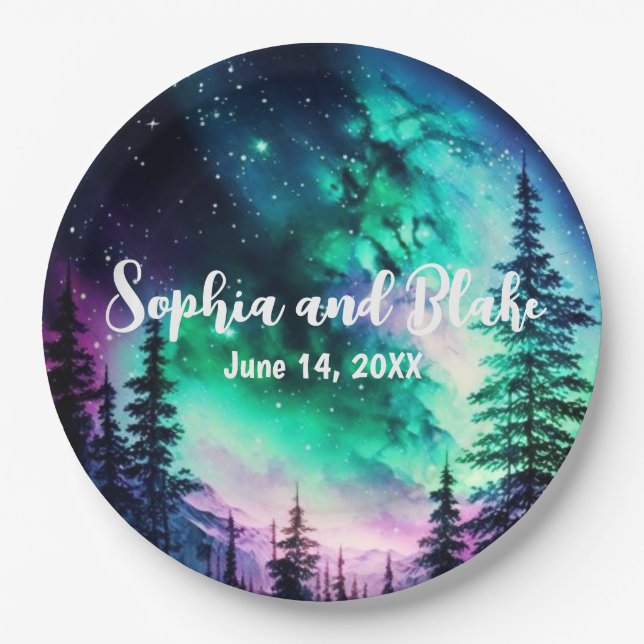Celestial Northern Lights Wedding Paper Plate (Front)