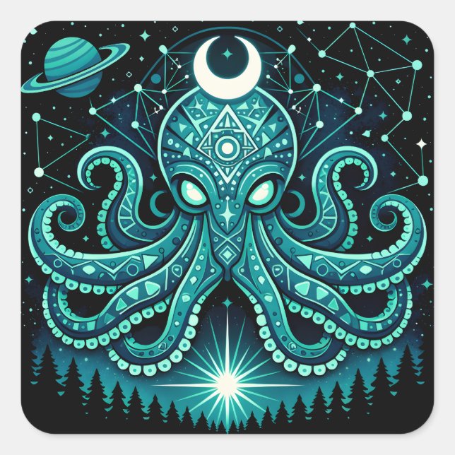 Celestial Octopus – Cosmic Intelligence Wildlife Square Sticker (Front)