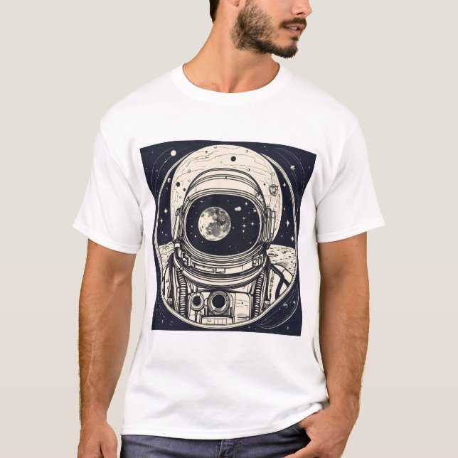 "Celestial Odyssey Tee: Astronaut Helmet & Planeta T-Shirt (Front)