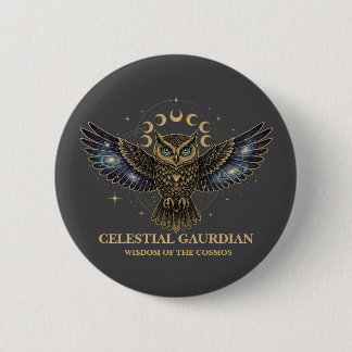 Celestial Owl Cosmic Guardian 6 Cm Round Badge
