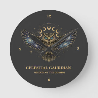 Celestial Owl Cosmic Guardian Round Clock