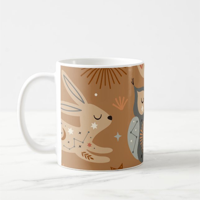 Celestial Owl & Hare: Mystic Pattern Coffee Mug (Left)