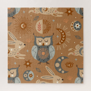 Celestial Owl & Hare: Mystic Pattern Jigsaw Puzzle