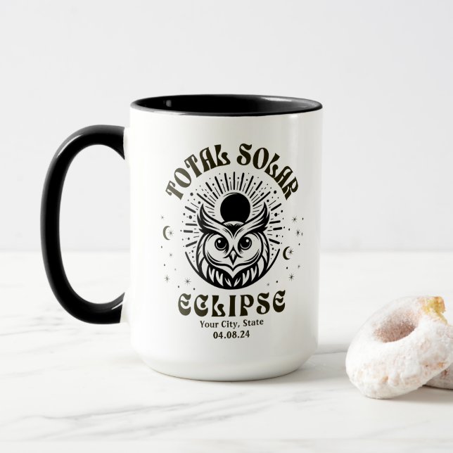 Celestial Owl Personalised Total Solar Eclipse  Mug (With Donut)