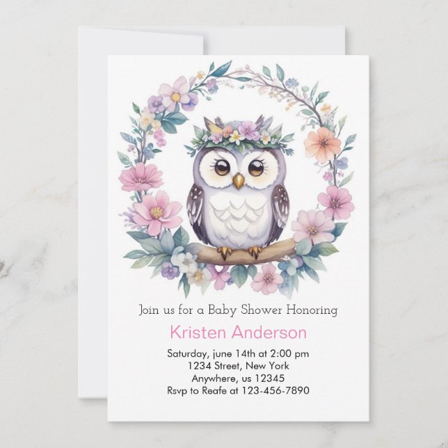 Celestial Owl Wonders: Girl Baby Shower Invitation (Front)