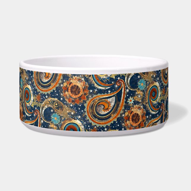 Celestial Paisley Pattern Navy Blue & Gold Vintage (Front)