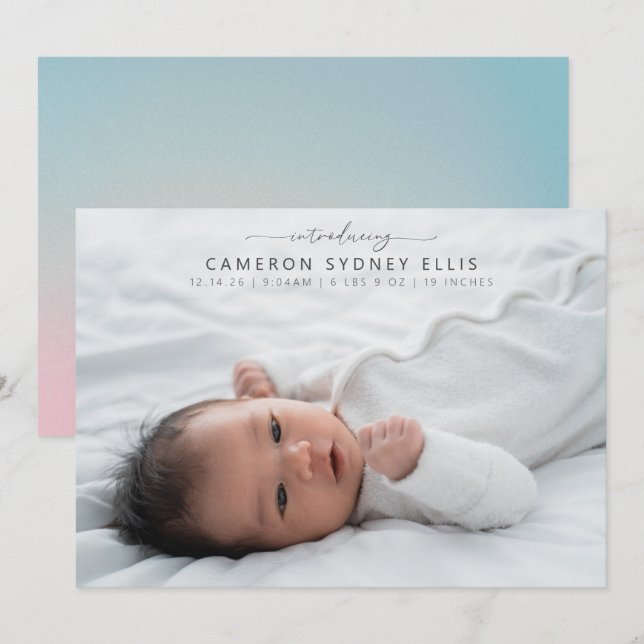 Celestial Pastel Blue Pink Baby Photo Birth  Announcement (Front/Back)