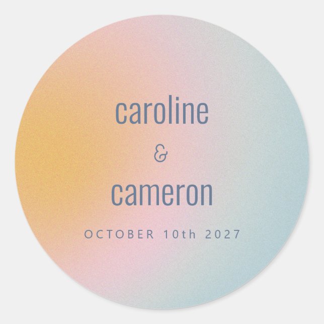 Celestial Pastel Blue Pink Grainy Gradient Wedding Classic Round Sticker (Front)