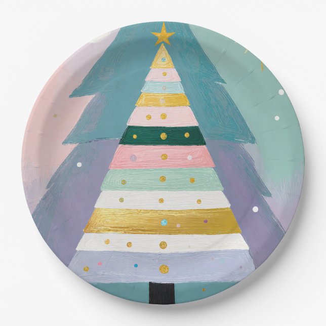 Celestial Pastel Christmas Tree Paper Plate (Front)
