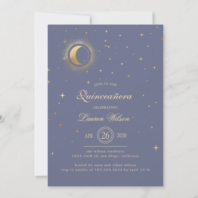 Celestial Pastel Gold Stars Quinceanera Invitation (Front)