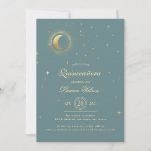 Celestial Pastel Gold Stars Quinceanera Invitation