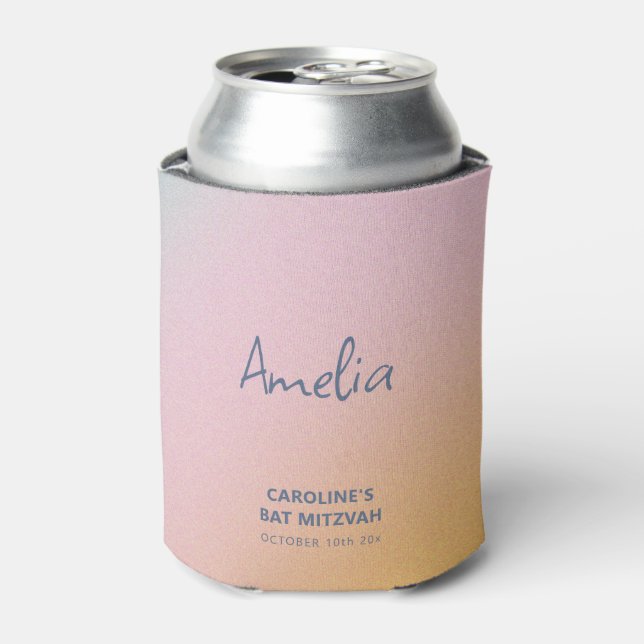 Celestial Pastel Gradient Bat Mitzvah Guest Name Can Cooler (Can Front)
