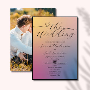 Celestial Pastel Gradient Chic Script Photo Invitation