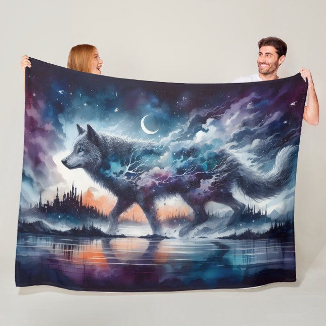 Celestial Pathways: The Moonwalker of Dusk Fleece Blanket (In Situ)