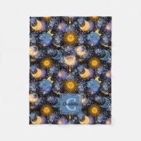 Celestial Pattern Moon Stars Sun Monogram Baby Fle