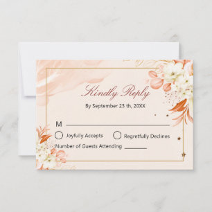 Celestial Peach Floral Modern Wedding RSVP Card