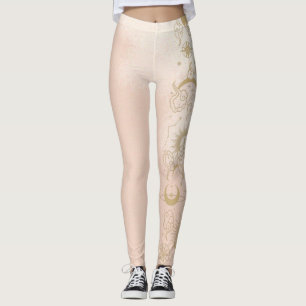 Celestial Peach Pinky With Moon Theme Leggings