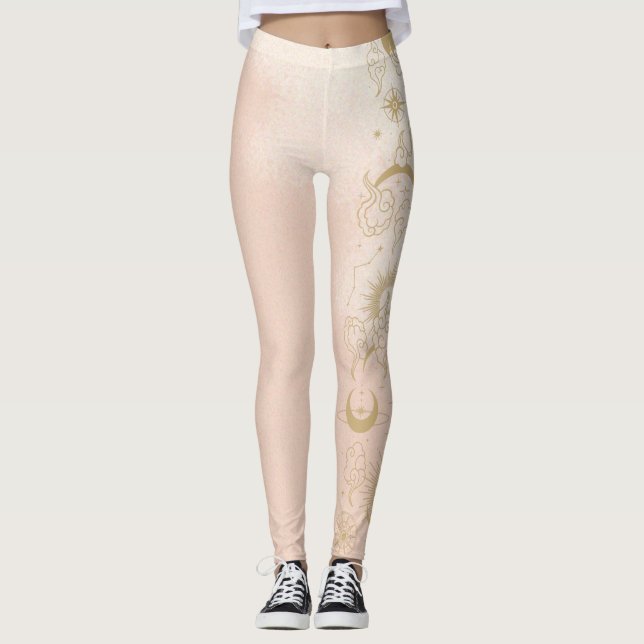 Celestial Peach Pinky With Moon Theme Leggings (Front)