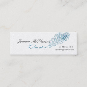 Celestial  Peacock Feather Heart  Elegant Writer Mini Business Card