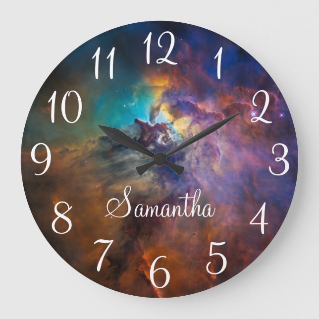 Celestial Photo Lagoon Nebula Personalised Large Clock (Front)
