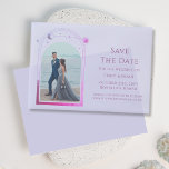 Celestial Pink Blue Photo Wedding Save The Date Vellum Invitations<br><div class="desc">Celestial Chic Pink Blue Photo Wedding Vellum Save The Dates Invitations features a pink and purple coloured sun, moon and stars frame on an elegant blue background. Inside is your favourite photo and your custom save the date information. Personalise by editing the text in the text boxes. Designed for you...</div>