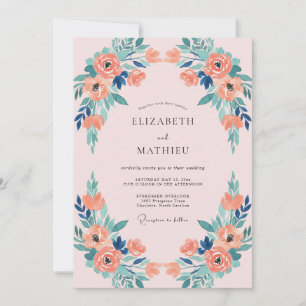Celestial Pink Coral Blossom Wedding Invitation