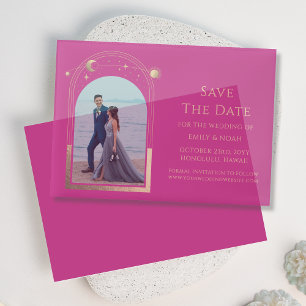 Celestial Pink Gold Photo Wedding Save The Date Vellum Invitations