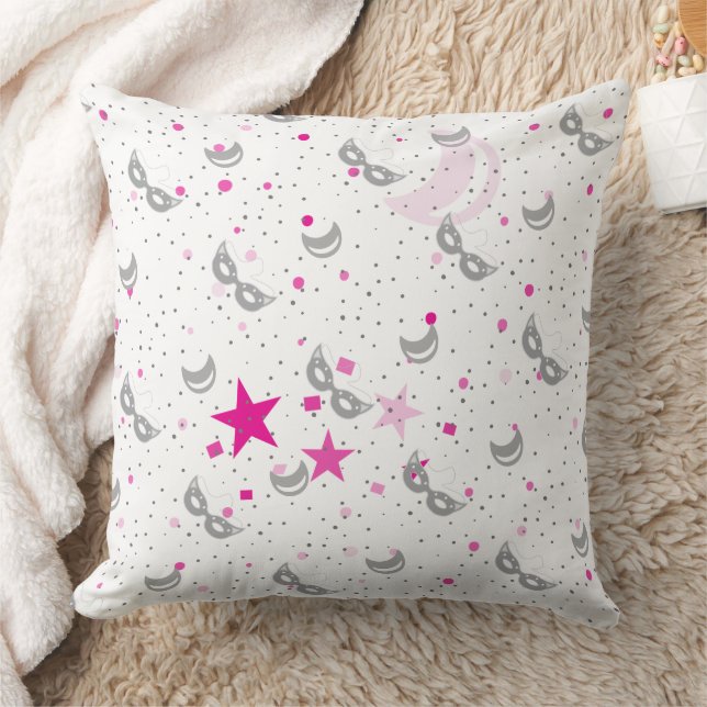 Celestial  Pink Moon and Stars Mardi Gras Pillow (Blanket)
