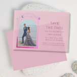 Celestial Pink Purple Photo Wedding Save The Date Vellum Invitations<br><div class="desc">Celestial Chic Pink Purple Photo Wedding Vellum Save The Dates Invitations features a pink and purple coloured sun, moon and stars frame on an elegant pink background. Inside is your favourite photo and your custom save the date information. Personalise by editing the text in the text boxes. Designed for you...</div>