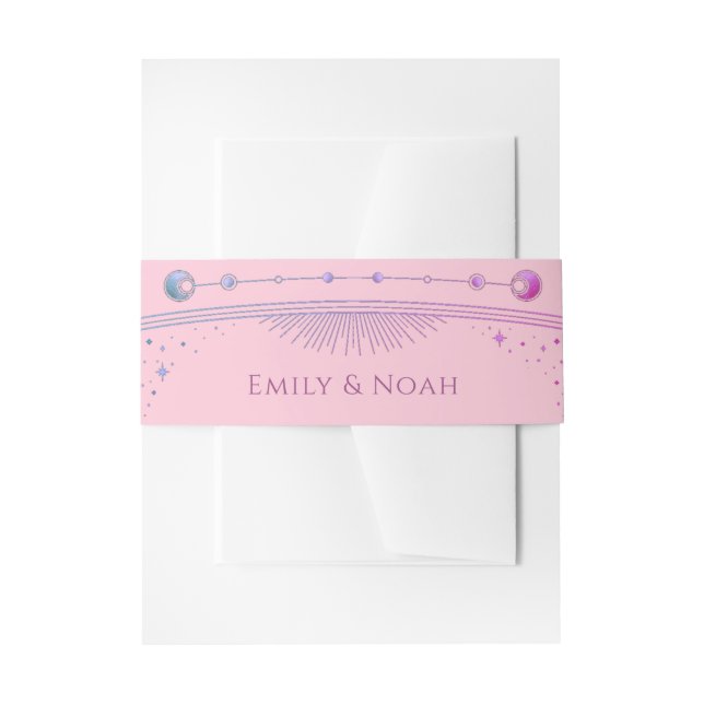 Celestial Pink Purple Sun Moon Stars Wedding  Invitation Belly Band (Front Example)