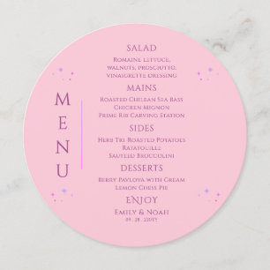 Celestial Pink Purple Sun Moon Stars Wedding Menu