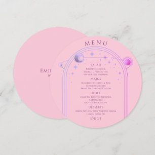 Celestial Pink Purple Sun Moon Stars Wedding Menu