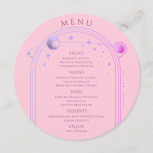 Celestial Pink Purple Sun Moon Stars Wedding Menu