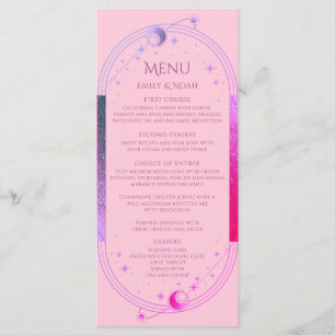 Celestial Pink Purple Sun Moon Stars Wedding Menu